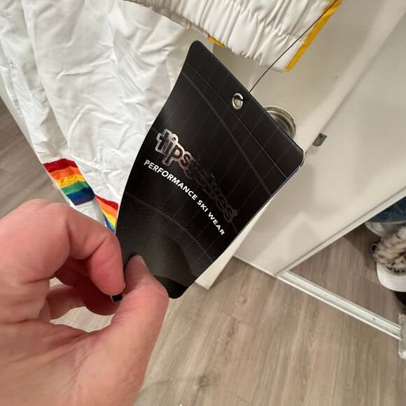 Tipsy Elves Men's Sunrise Shredder Ski Snow Suit Rainbow Retro White Unisex - Picture 9 of 10